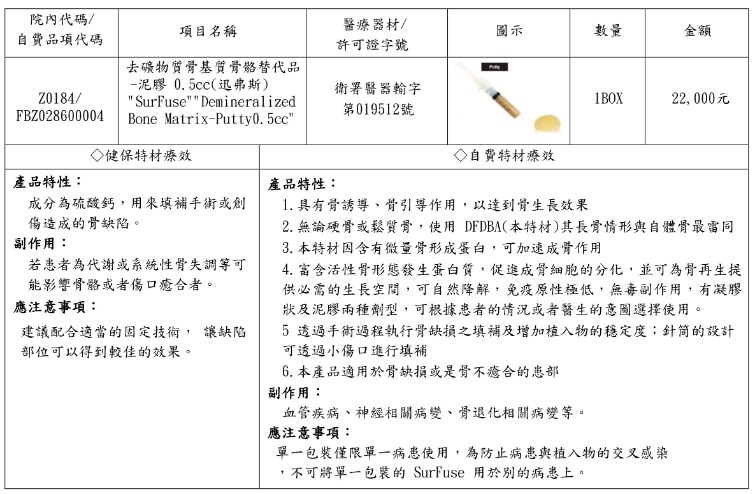 去礦物質骨基質骨骼替代品泥膠 0.5cc(迅弗斯)