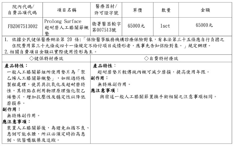 超耐磨人工膝關節襯墊