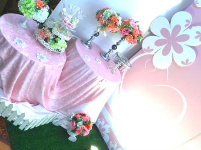 立體粉紅世界花園背板+姓名迎賓小背板