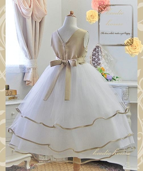 Keedie house兒童禮服出租/攝影造型/走秀表演/演奏會/花童服~香檳霧金長版紗裙禮服130-135