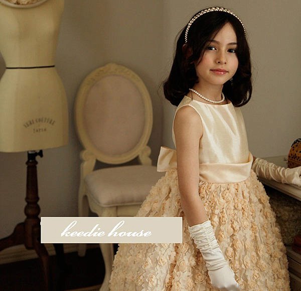 Keedie house兒童禮服出租/攝影造型/走秀表演/畢業造型/花童服~維多莉亞浪漫玫瑰花紗禮服130/140