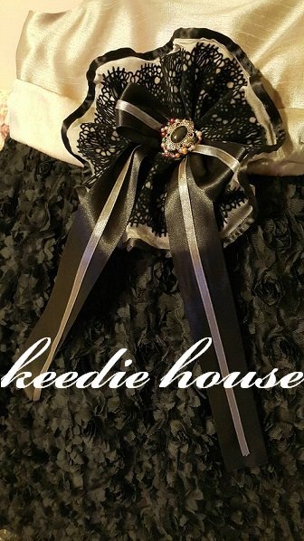 Keedie house兒童禮服出租/攝影造型/表演/演奏會~黑色浪漫玫瑰花紗大童禮服140