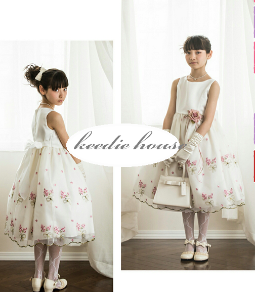 Keedie house兒童禮服出租/攝影造型/表演/演奏會~白紗小花刺繡款大童禮服150~
