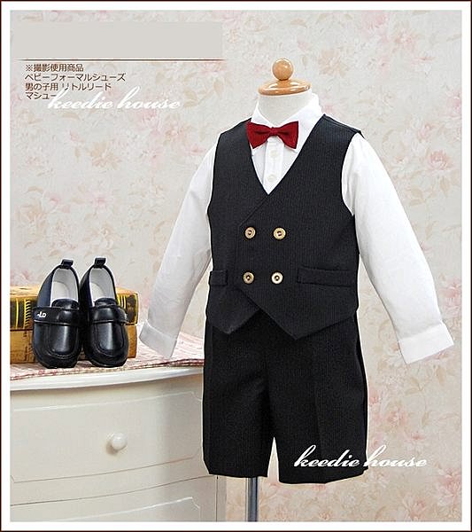 Keedie house兒童禮服出租/攝影造型/走秀表演/畢業造型/花童服出租~日本製黑色夏季男童禮服90