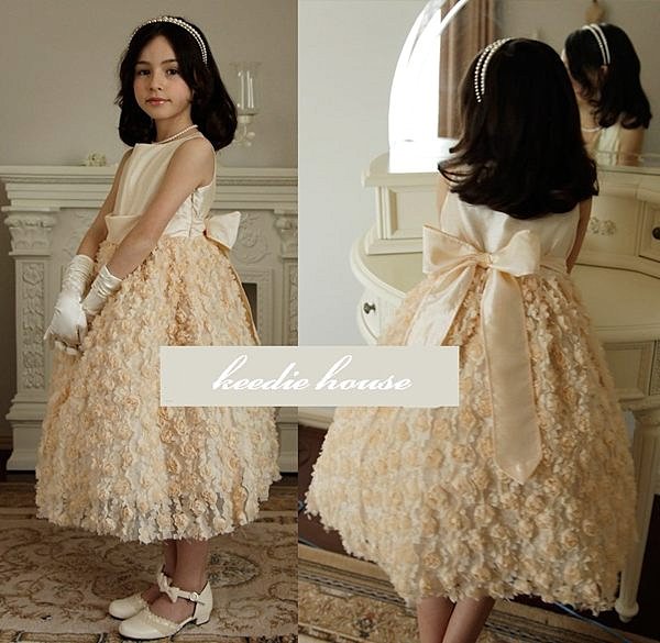 Keedie house兒童禮服出租/攝影造型/走秀表演/畢業造型/花童服~維多莉亞浪漫玫瑰花紗禮服130/140