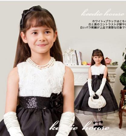 Keedie house兒童禮服出租/攝影造型禮服/表演/造型/演奏會/瑞納塔黑白玫瑰紗裙禮服140