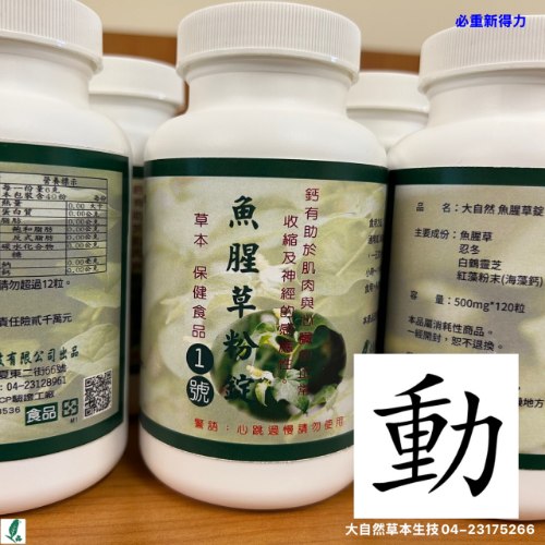 大自然草本 魚腥草粉膠囊1號(含鈣)心臟保健品500mg/120粒/罐