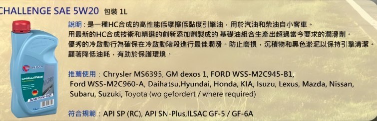 CHALLENGE SAE 5W20