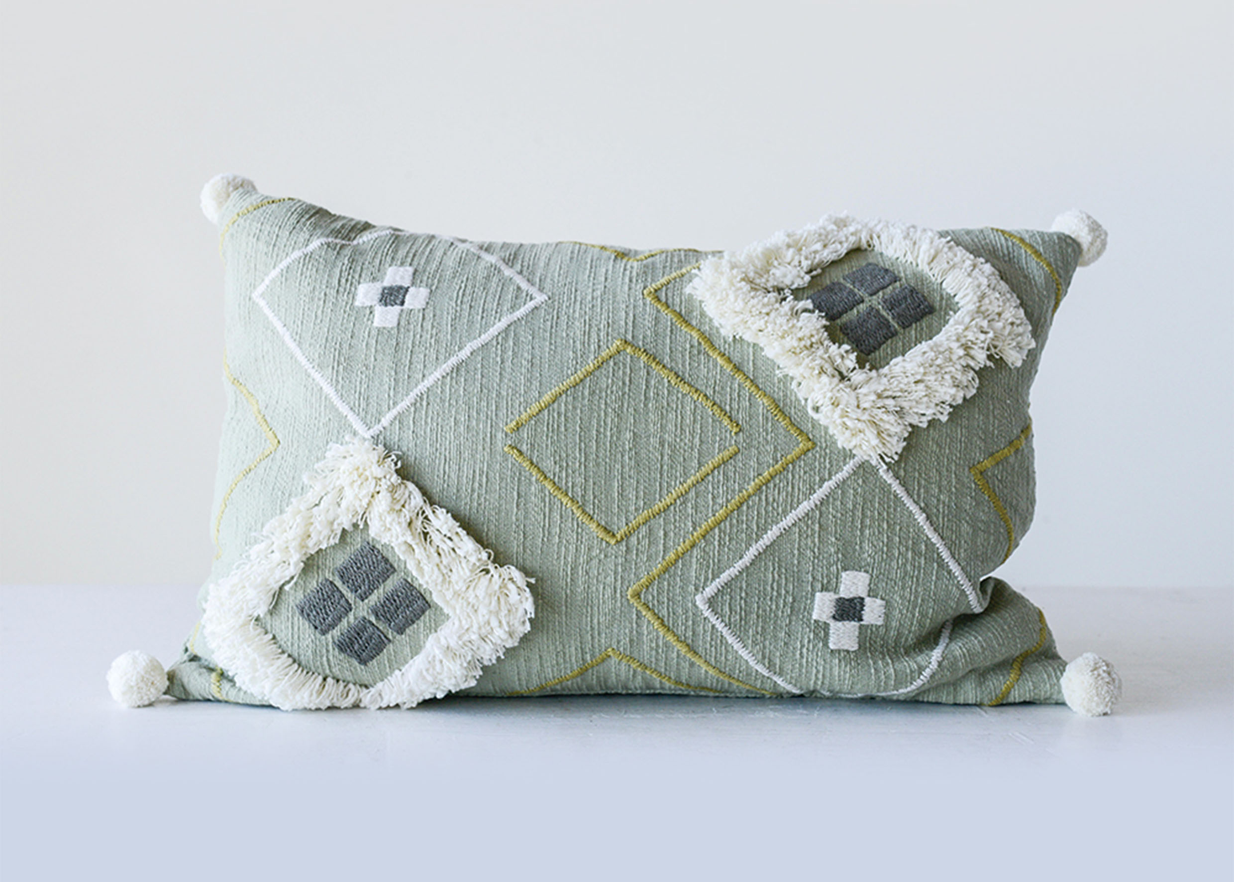 刺繡抱枕(灰綠色)