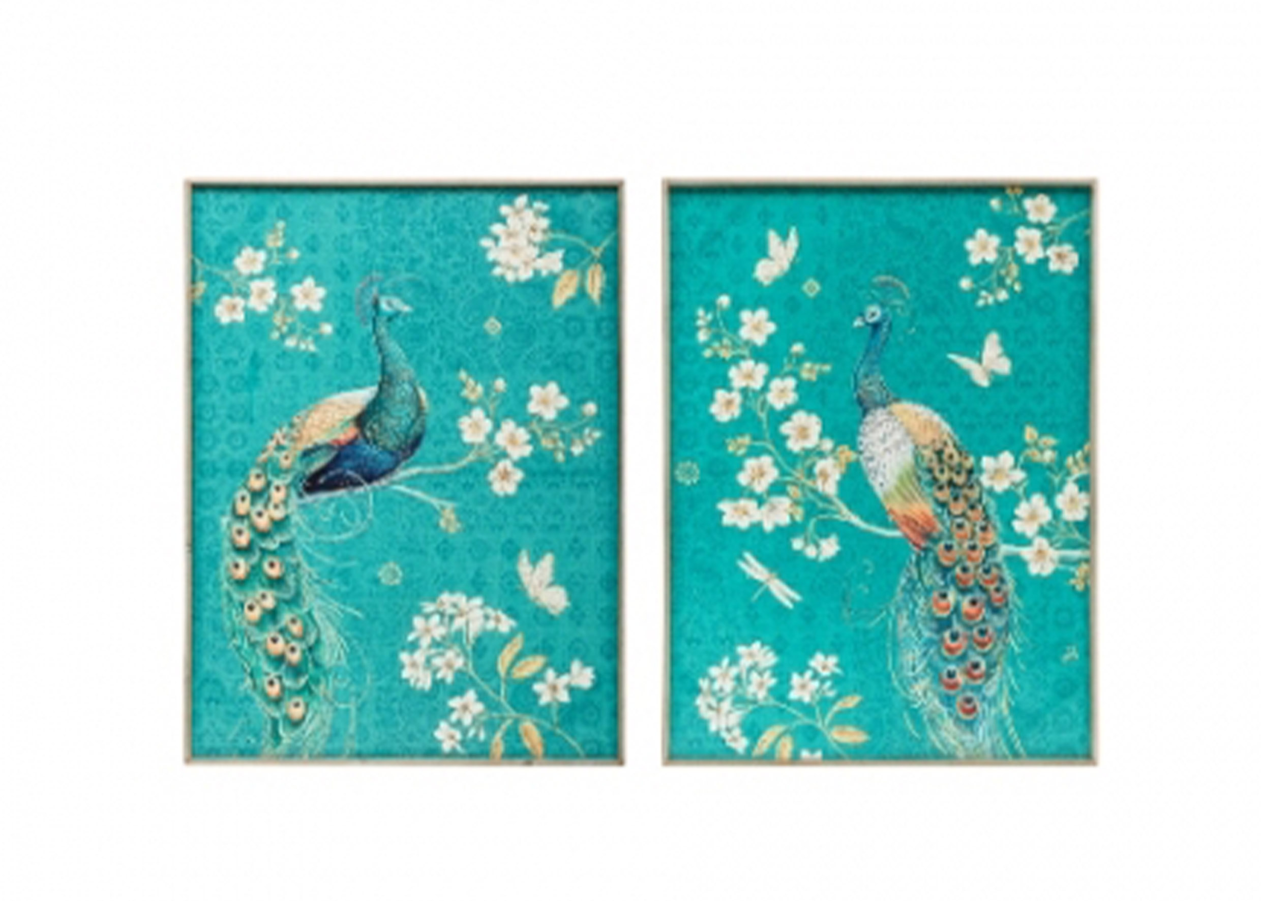 杉木框孔雀圖案帆布掛畫-兩款