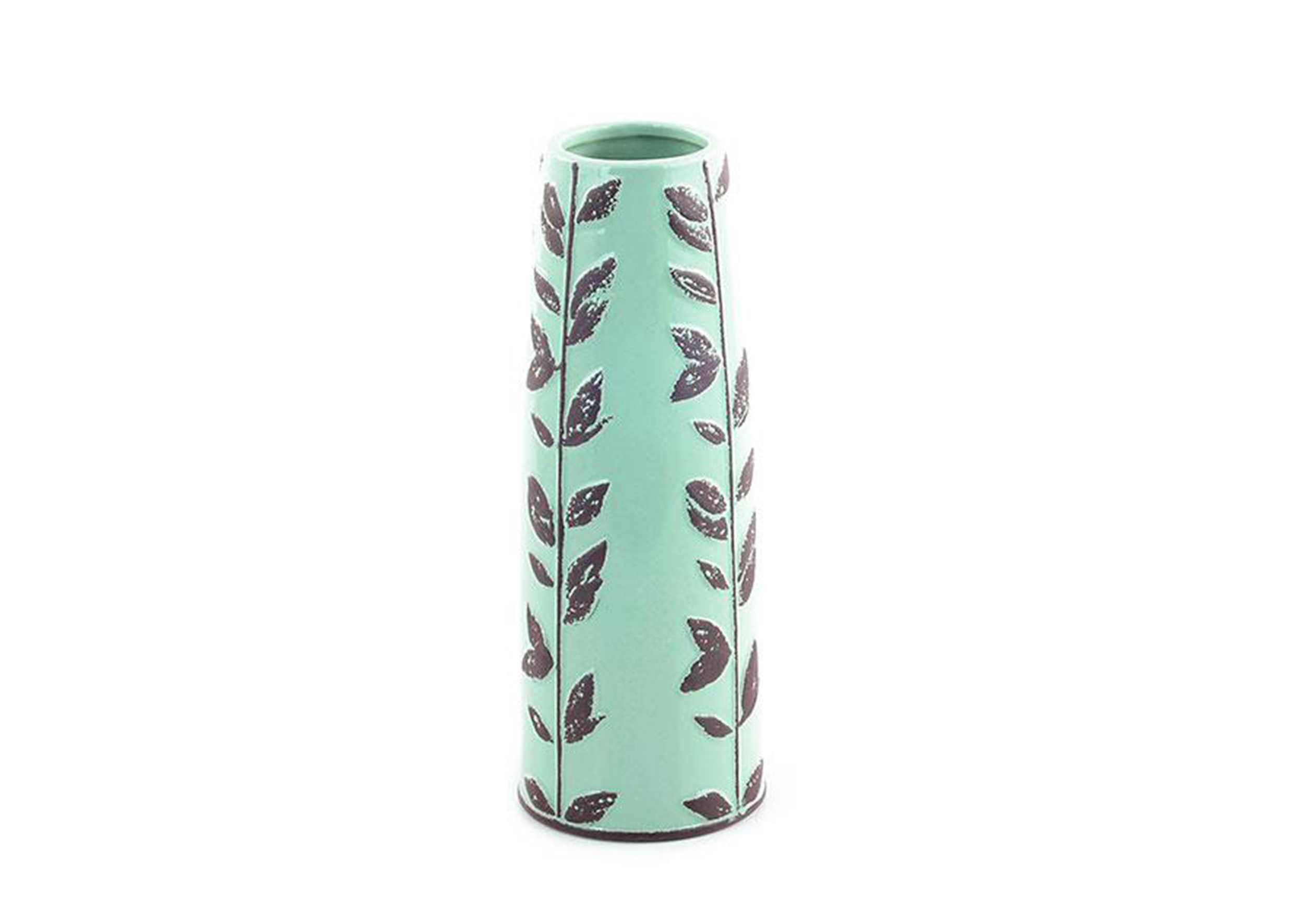 枝葉圖案陶瓷花瓶(淡藍色)